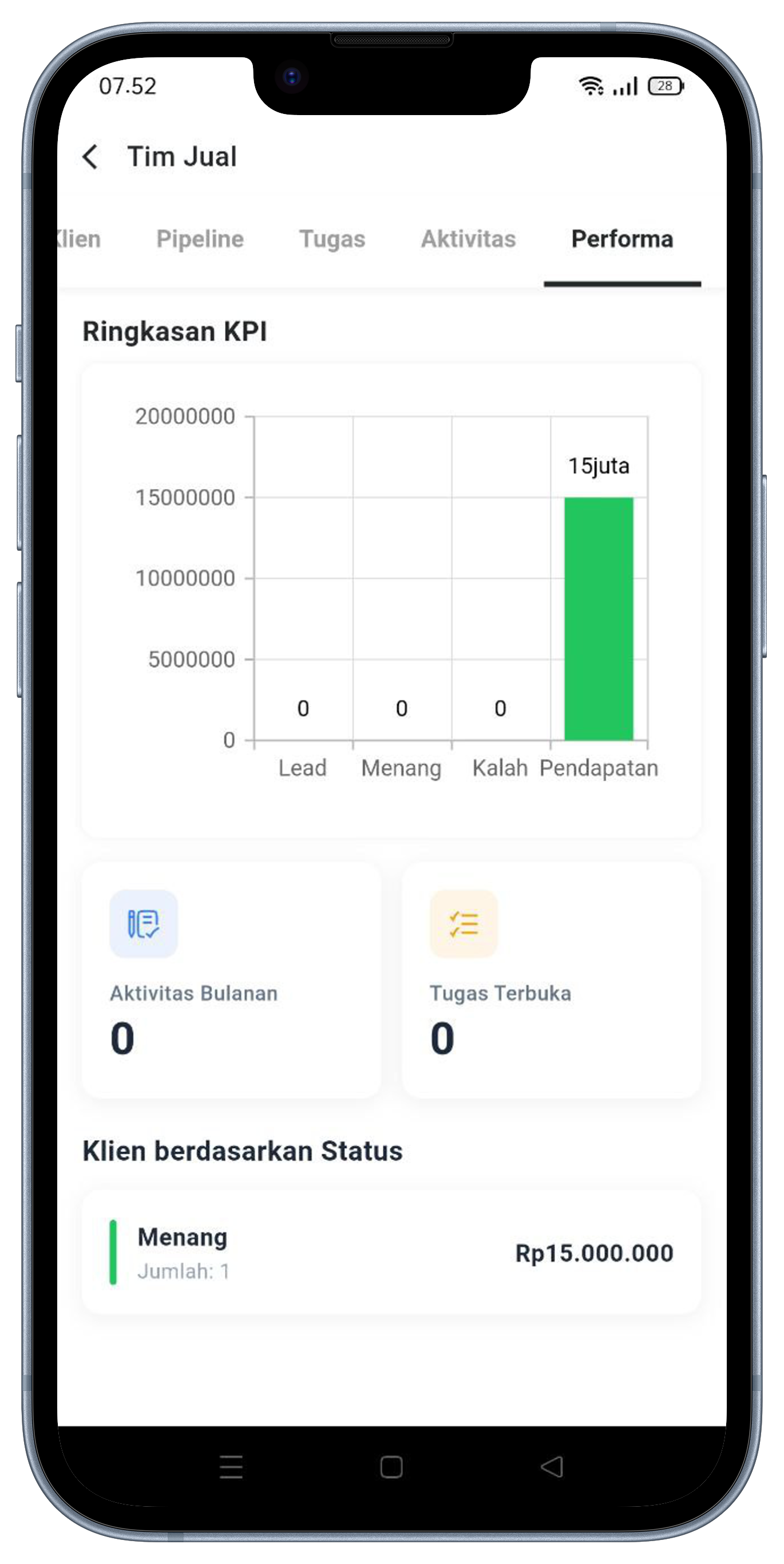 Screenshot tampilan Sales MyQuh pada telepon